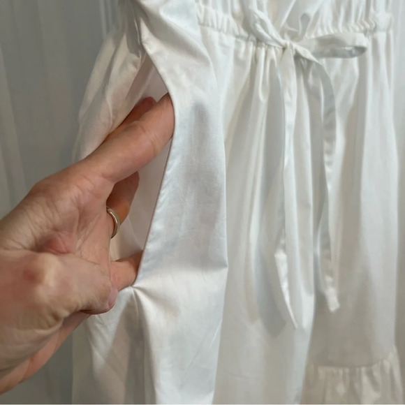 Who‎ What Wear White Cotton Tie Waist Dress Puff Short Embellished Sleeves. XS. - Picture 8 of 10